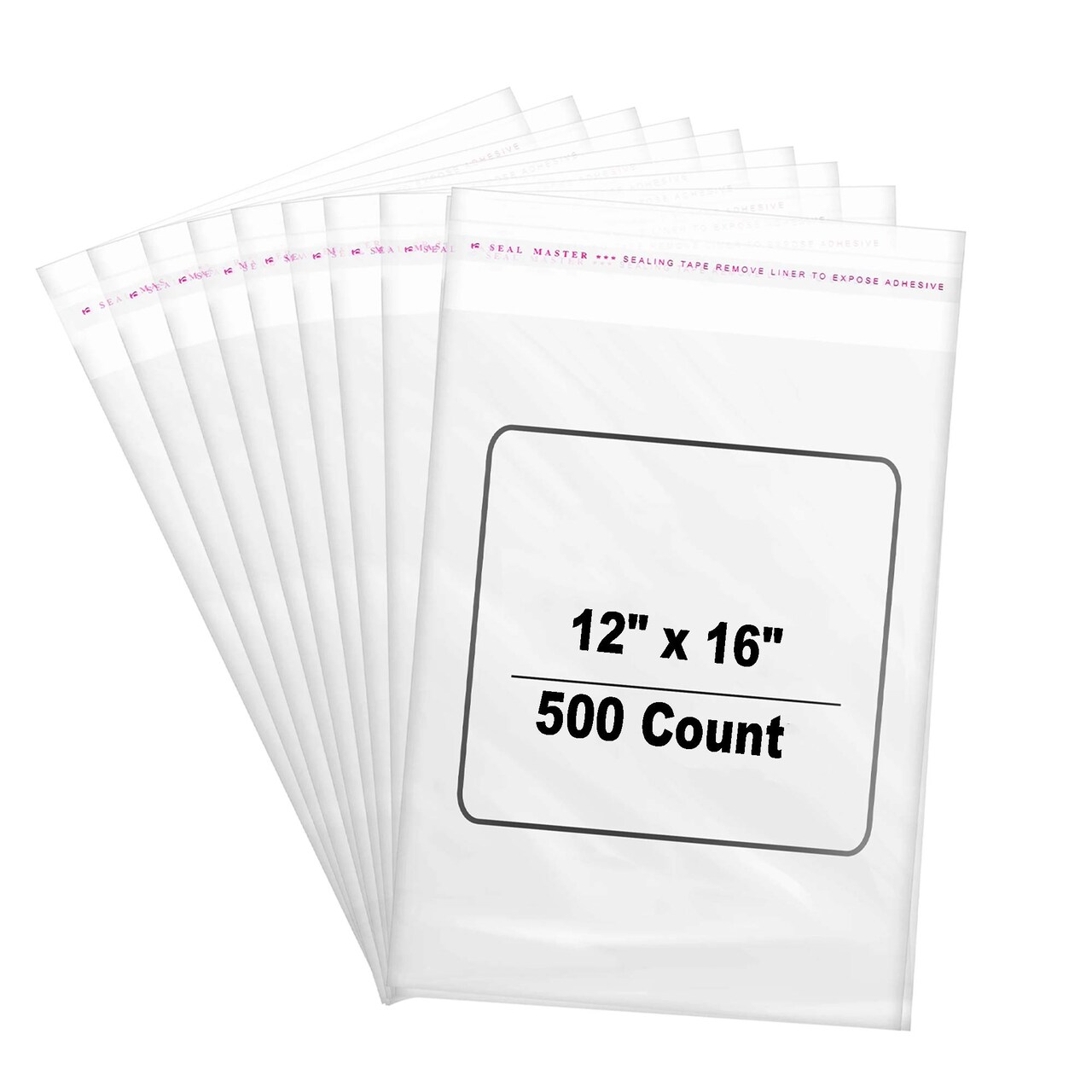 500 Count Clear Poly Cellophane Bags Self Seal Resealable Envelopes 12" x 16" 1.2 mil for Crafts and Gifts